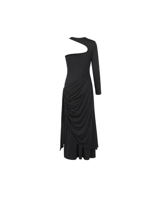 Aisl Black Stretch Asymmetric Sleeve Maxi