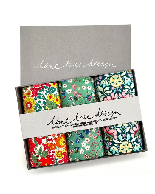 Lime Tree Design Multicolor Three Hankies Made With Liberty Fabric Mojito for men