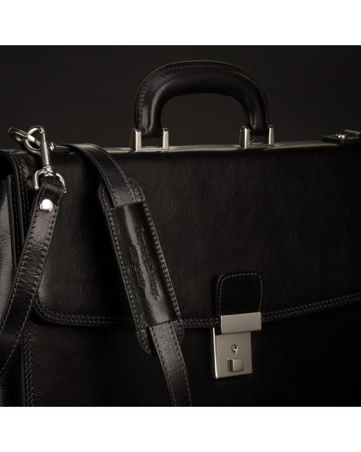 Time Resistance Black Leather Briefcase for men