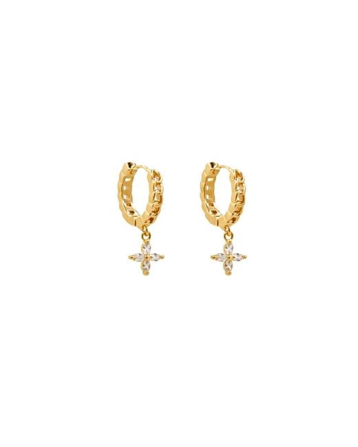Uchi and Soto Metallic Kinmokusei Flower Drop Chain Hoop Earrings