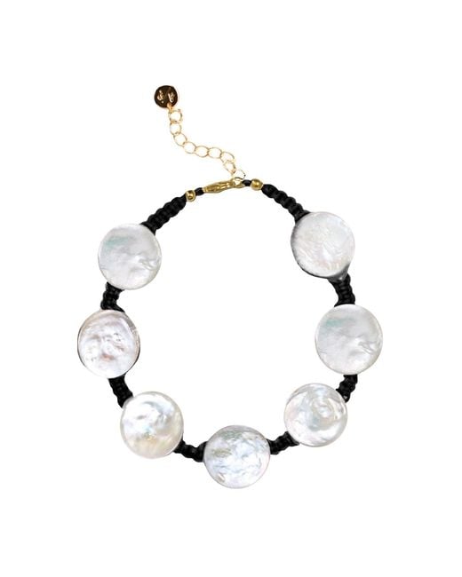 Adriana Pappas Designs White Coin Pearl Anklet On Colored Cord