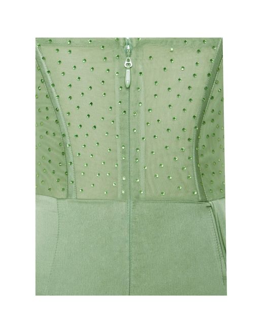 Miss Circle New York Green Holly Basil Crystallized Corset High Slit Satin Gown