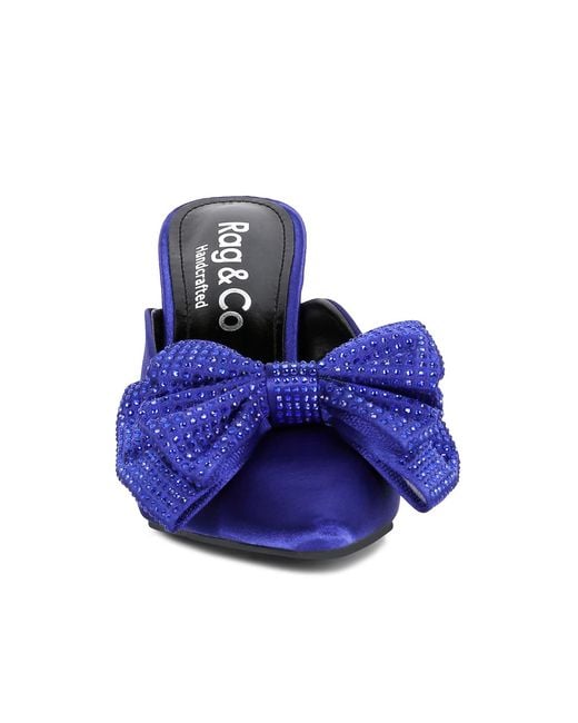 Rag & Co Blue Elisda Embellished Bow High Heel Mules