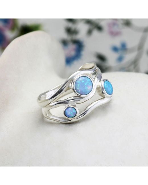 Isla Silver Blue Three Fire Opal Gemstone Ring