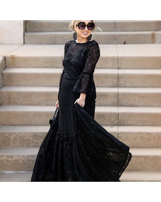 Jennafer Grace Black Sequin Lace Ruffle Dress