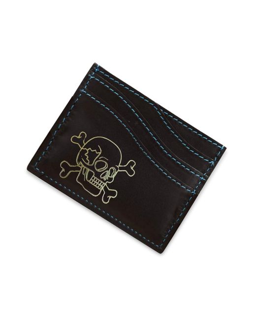 VIDA VIDA Black Leather Card Holder Skull for men
