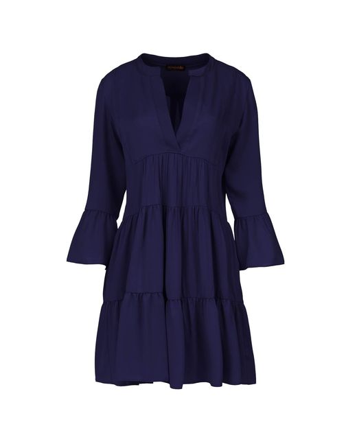 Conquista Blue Viscose Gathered Seams Dress