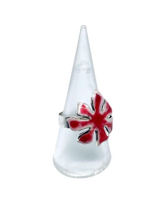 Tg-Jewellery by Tamara Gervasio Red Flower Enamel Band Sterling Ring One Of A Kind