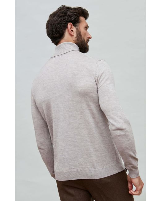 Paul James Knitwear Gray Neutrals Extra Fine Merino Wool Westonn Roll Neck Jumper for men