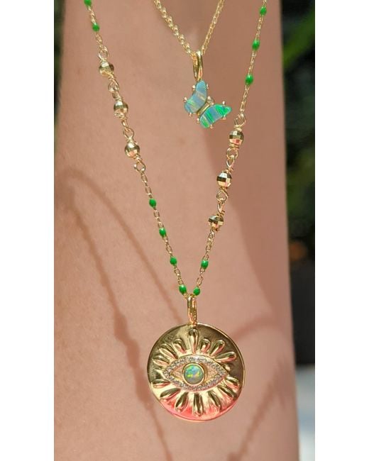 KAMARIA Metallic Mini Opal Butterfly Charm Necklace