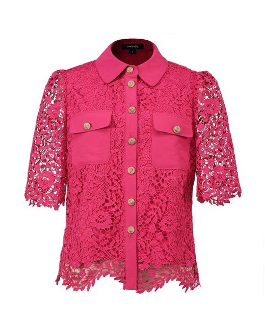 Smart and Joy Pink Lace And Center Buttons Shirt
