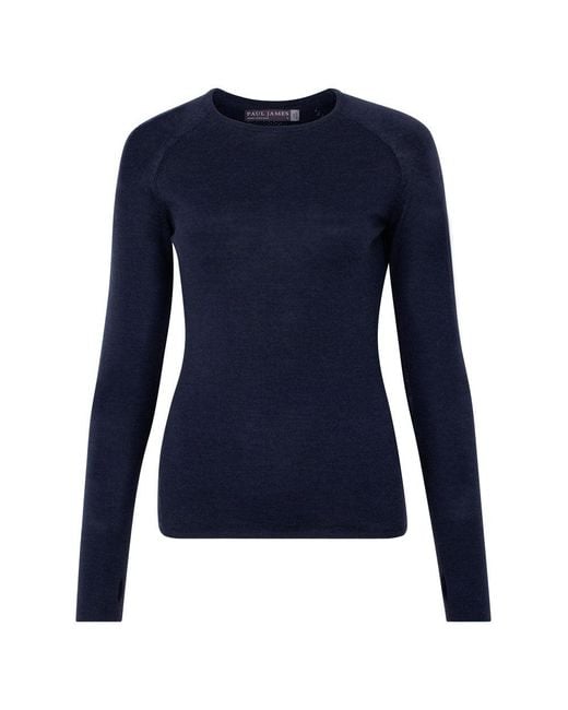 Paul James Knitwear Blue Midweight Merino Activewear Training Eos Top
