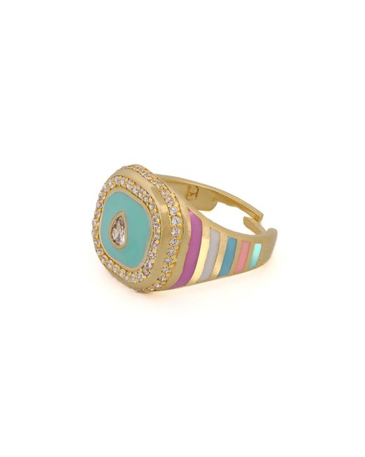 Ebru Jewelry Green Pastel Colors Diamond & Gold Spring Statement Ring