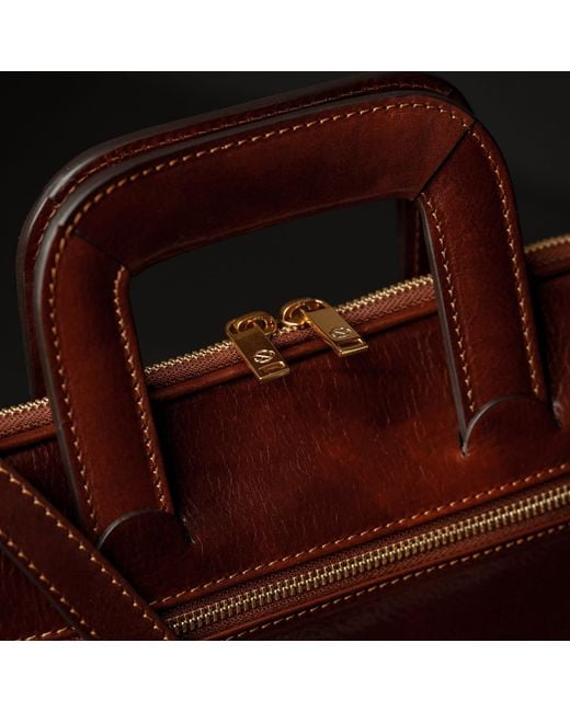 Time Resistance Brown Leather Briefcase Laptop Bag