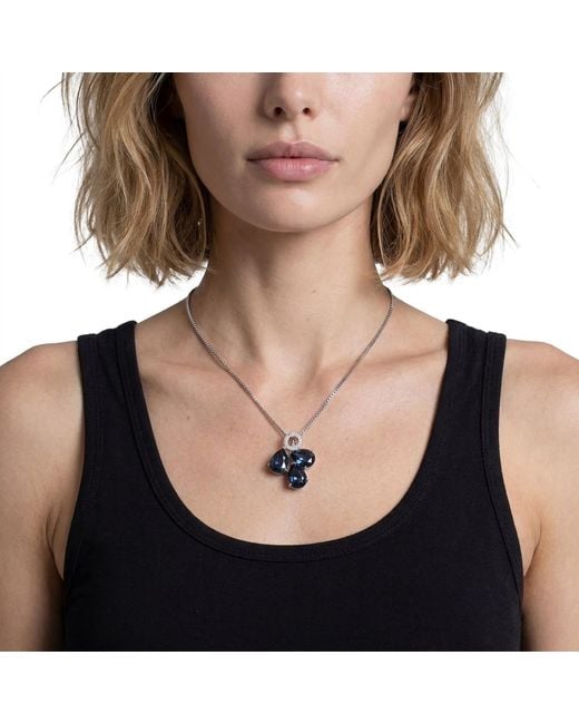 Modenaire Metallic Sapphire Teardrop Trio Cluster Pendant Necklace