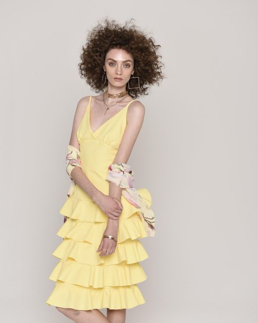 NEVA Yellow Calissa Elegant Midi Dress