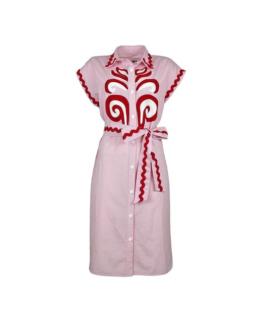 Lalipop Design Pink Pinstripe Cotton Shirtdress With Paisley Embroidery