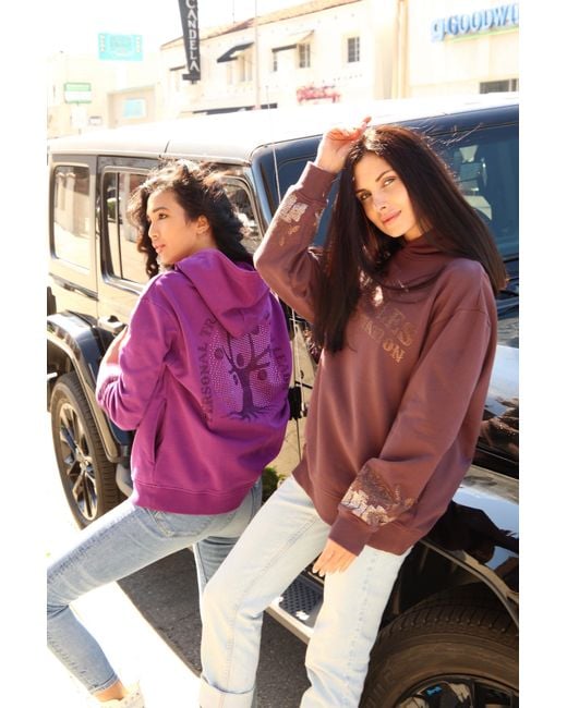 Miracles Manifester Purple Positive Affirmation Hoodie With Rhinestone Design