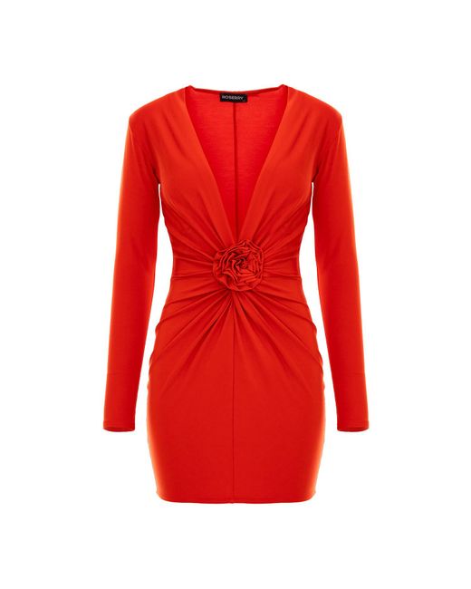 ROSERRY Red Mallorca Mini Dress With Fixed Rosette Detail