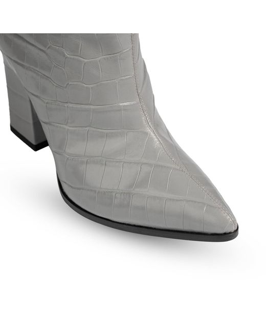 Rosamund Muir London Gray Roma Crocodile Print Over Knee Boots