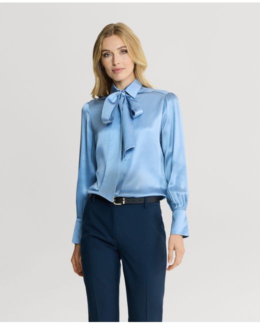 Really Wild Clothing Blue Glyndebourne Silk Detachable Tie Neck Blouse