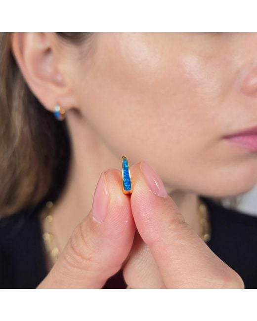Harfi Blue Deep Opal Tapered Plated Huggie Hoop Earrings