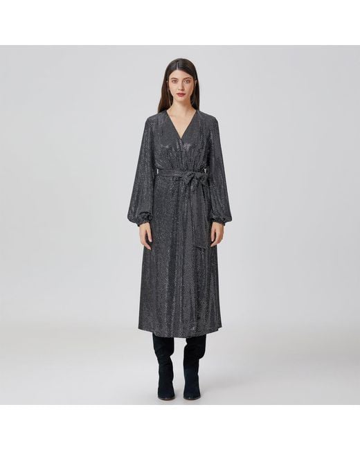 Smart and Joy Black Wrap Effect Glitter Dress