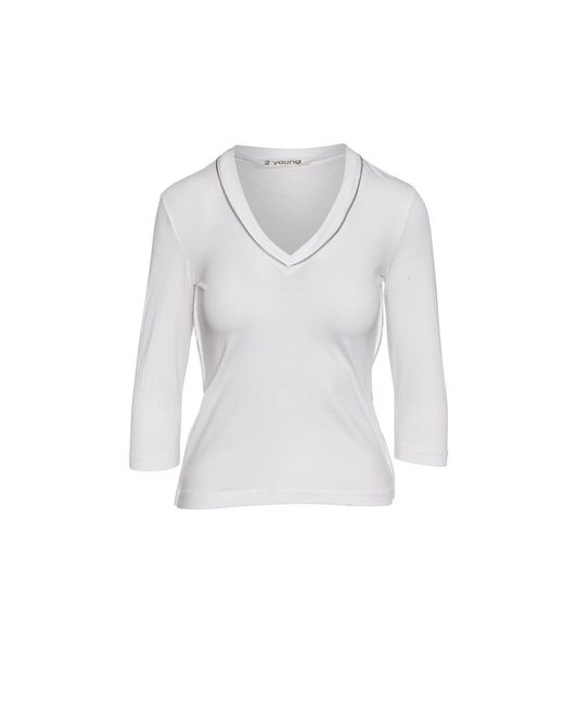 Conquista White Zip Detail V Neck Top