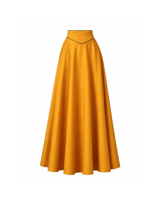 Nikka Place Orange Maxi A-Line Cotton Skirt With High Waist And Pockets