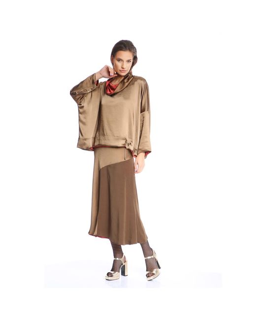 Silvia Serban Green Reversible Satin Blouse Kaki & Burgundy