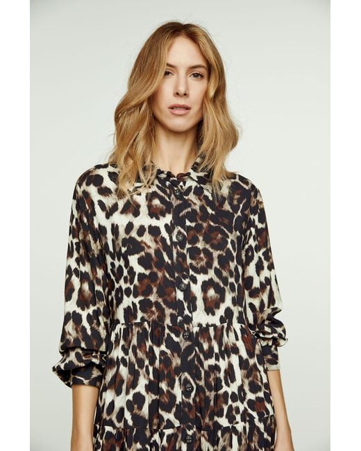 Conquista Black Animal Print Tiered Dress With Button Detail