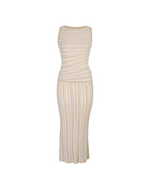 Modenaire Natural Striped Ribbed Knit Set With Fitted Tank And Midi Skirt