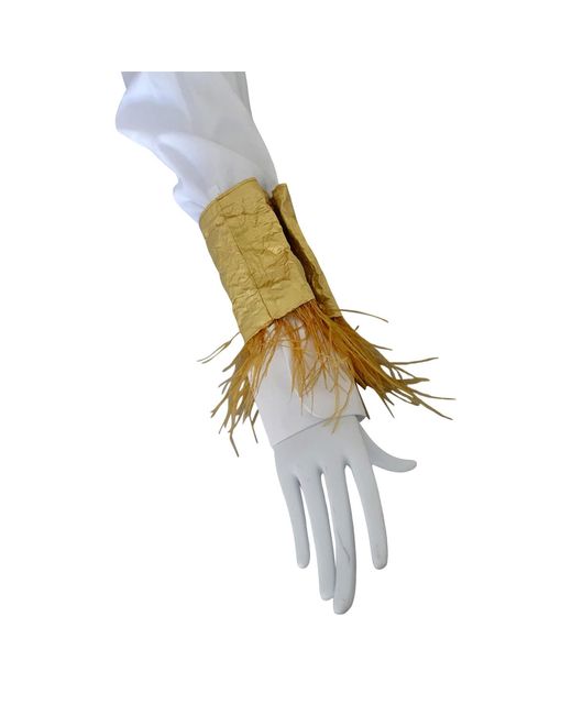Romer Millinery Yellow Morphy Moldable Cold Cuff Silk With Feather Detail