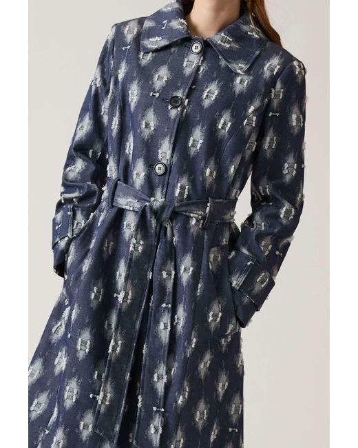 James Lakeland White Abstract Print Trench Coat