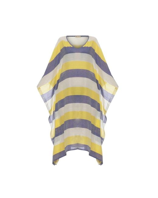 Heritagemoda Yellow Handwoven Amalfi Sheer Cotton Kaftan With & Stripes