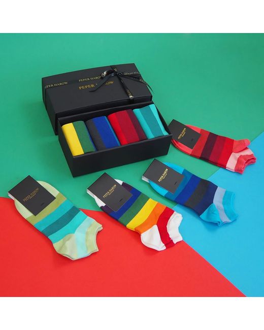 Peper Harow - Made in England Black Block Stripe Trainer Socks Gift Box