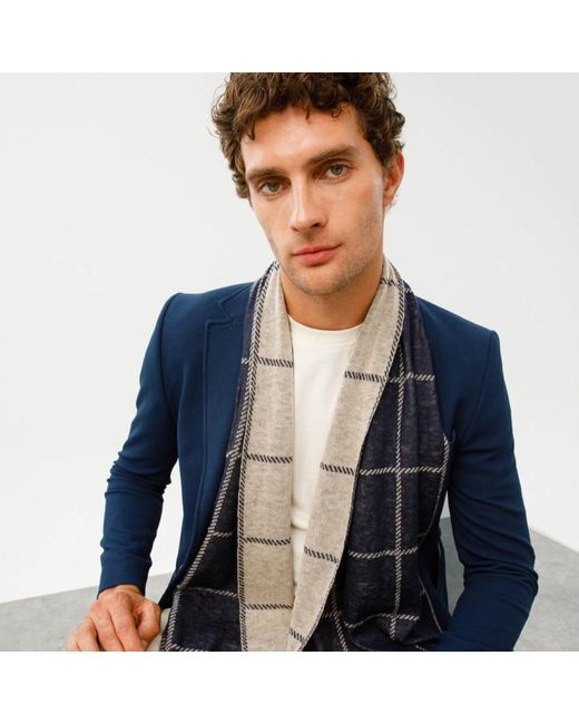 Mohair&Angora Blue Roman Check Scarf for men