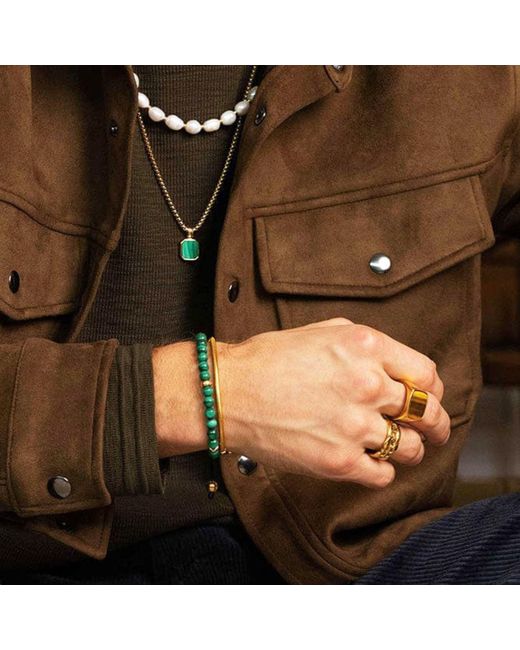 Nialaya Metallic Signet Ring With Tiger Eye for men