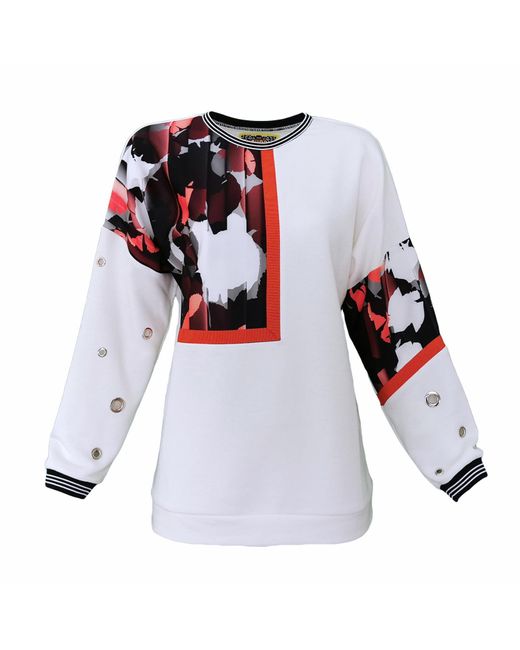 Lalipop Design Blue White Sweatshirt With Eyelet Details & Abstract Camo Print
