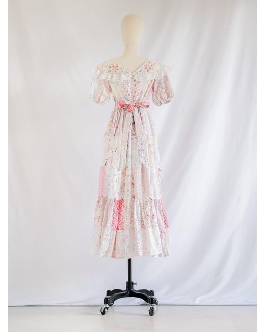 Sugar Cream Vintage Pink Re-design Upcycled Flap Collared Maxi Dress