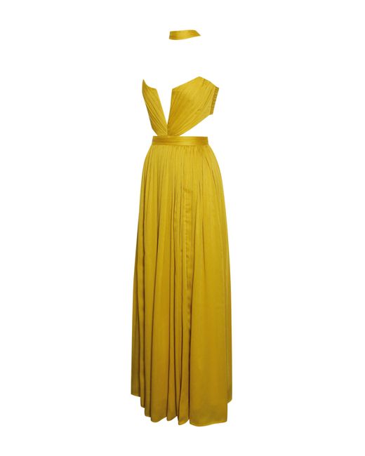 Miss Circle New York Yellow Xella Pleated Chiffon Maxi Dress