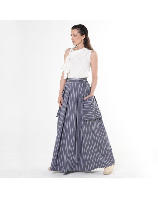 Metamorph Blue Maxi Striped Denim Skirt