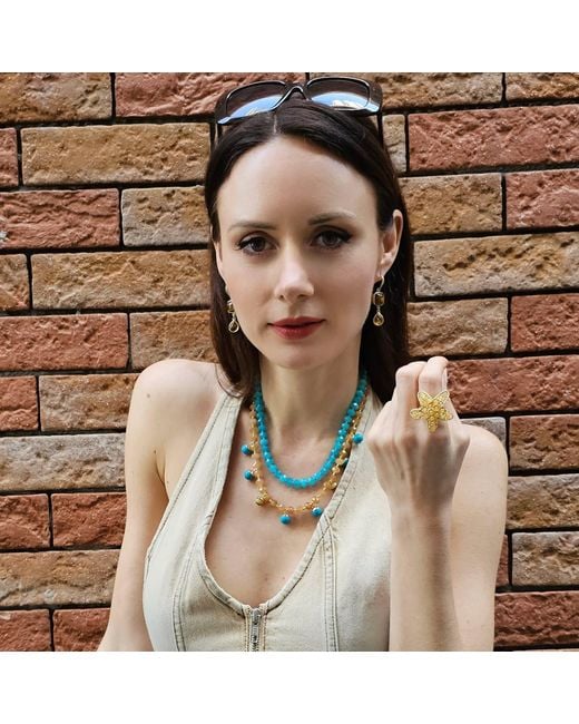Farra Blue And Jade Double Layers Statement Necklace