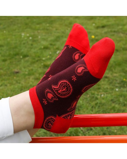 Peper Harow - Made in England Red Paisley Burgundy & Organic Sport Trainer Socks Bundle