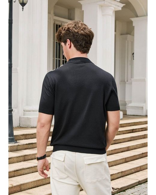 Vayla Black Relaxed Fit & Cream Open Collar Smart Top for men