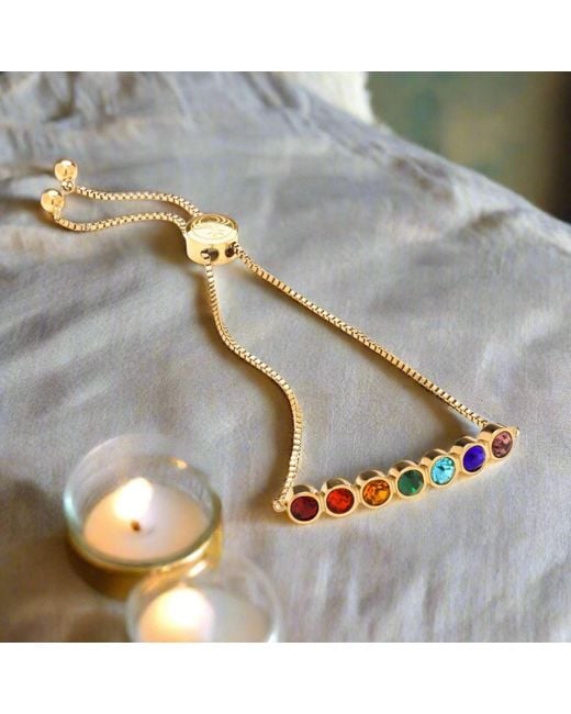 Seven Saints Metallic Seven Chakras Healing Stone Adjustable Bracelet, Over Stainless Steel