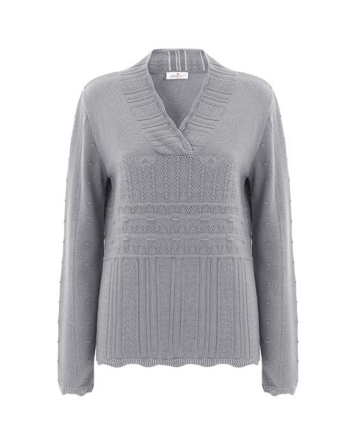 Peraluna Gray Cashmere Blend Shawl Collar Openwork Knitwear Pullover