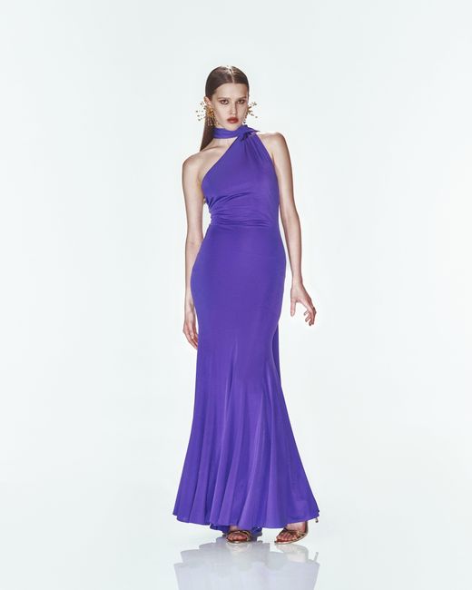Khéla the Label Midnight Mingle Purple Jersey Gown With Godets
