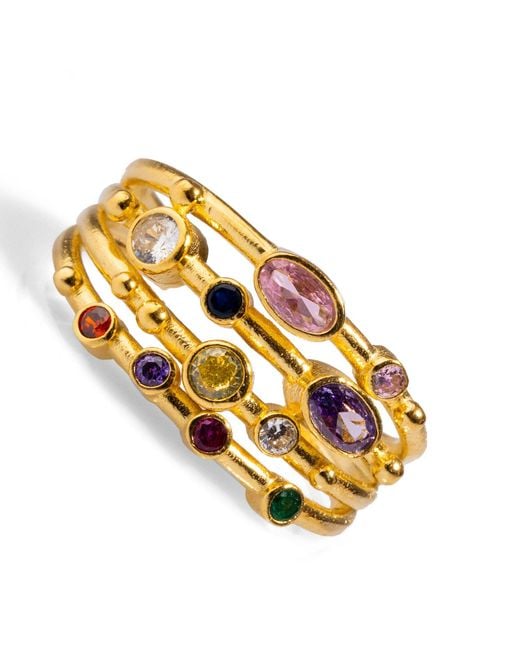 Ebru Jewelry Metallic Colorful Multi Gemstone & Adjustable Statement Ring