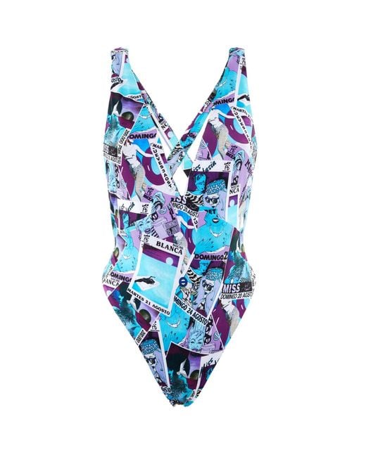 Brenda Agradi Blue Ibiza Style Printed Brazilian Swimsuit